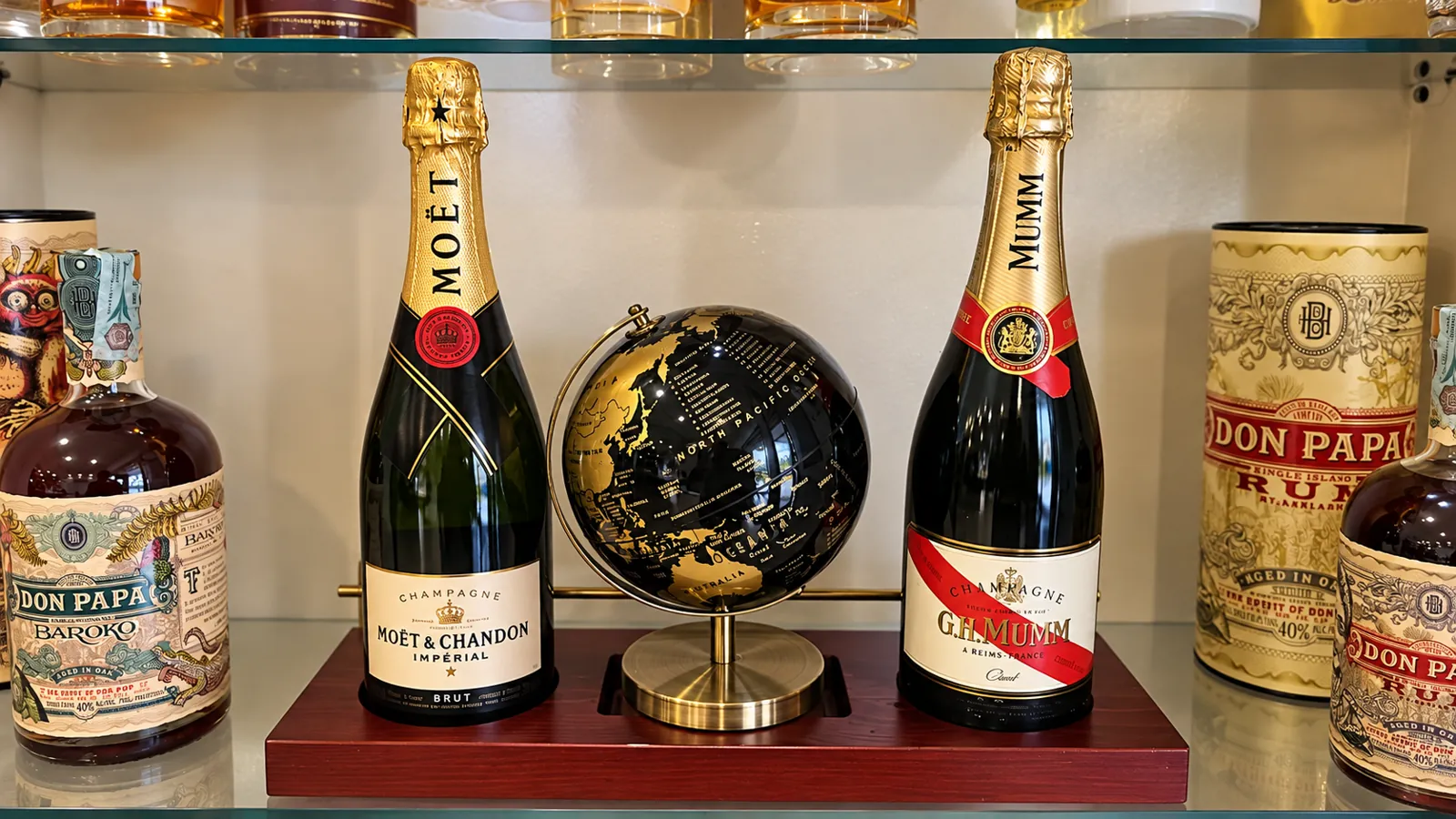 Vetrina con champagne Moët & Chandon e G.H. Mumm